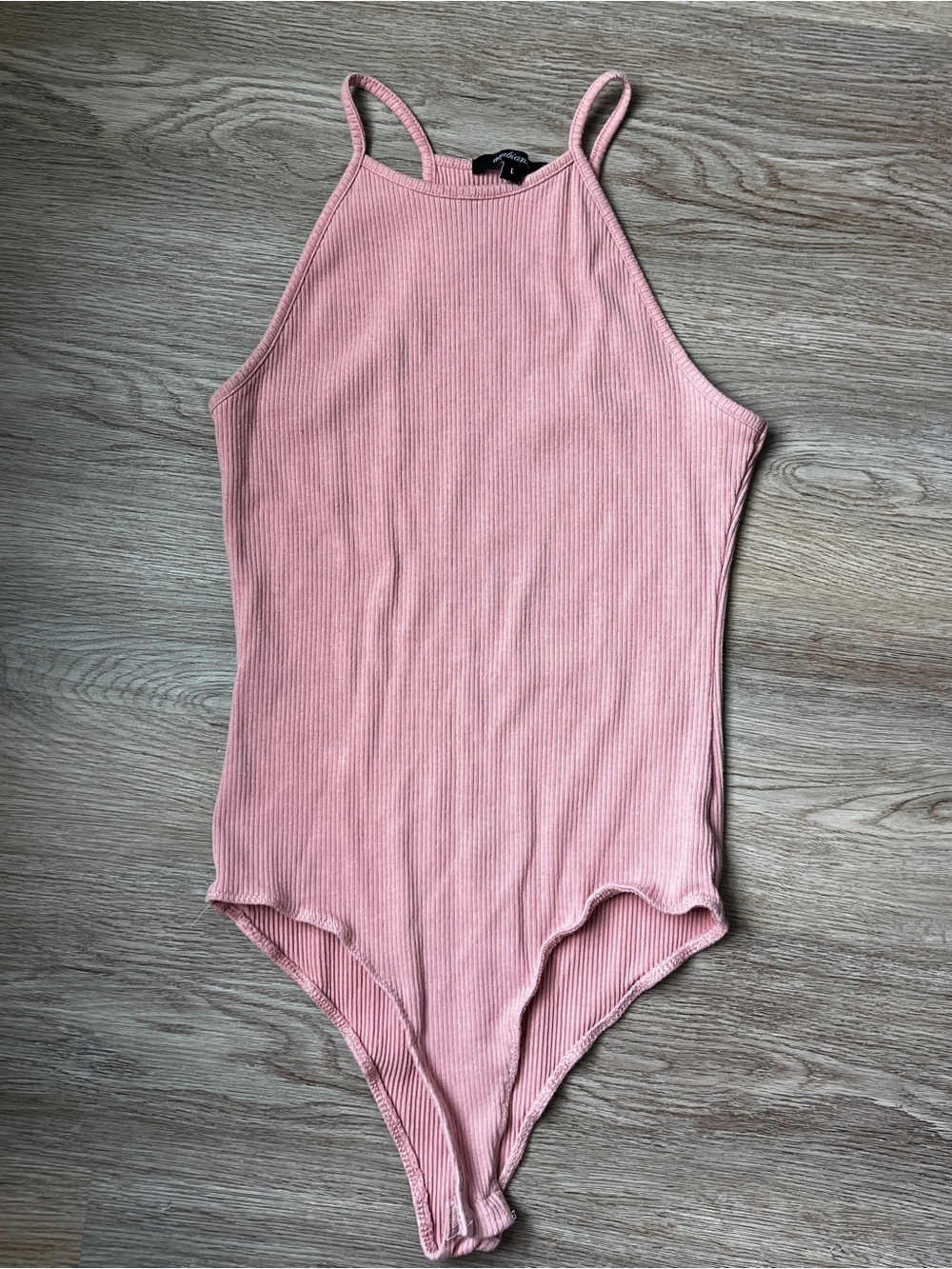 Women’s High-Neck Ribbed Pink Bodysuit